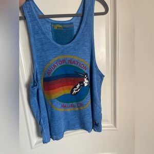 Aviator Nation Blue Tank Top with Rainbow Graphic